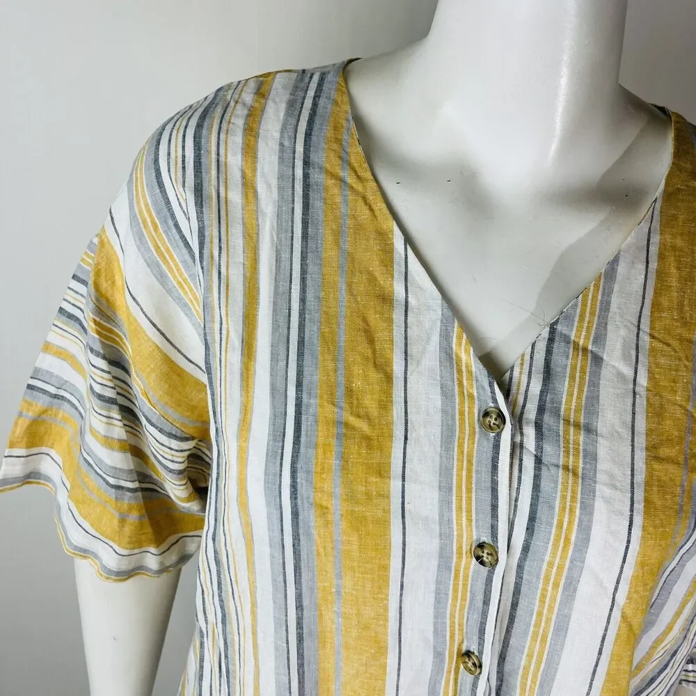 New Counterparts Womans Sz XL Blouse Gold Solid Stripe V Neck Short Sleeve NWT - Picture 3 of 8
